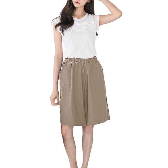 Aayomet Shorts Larges en Lin pour Femmes, Khaki, TG