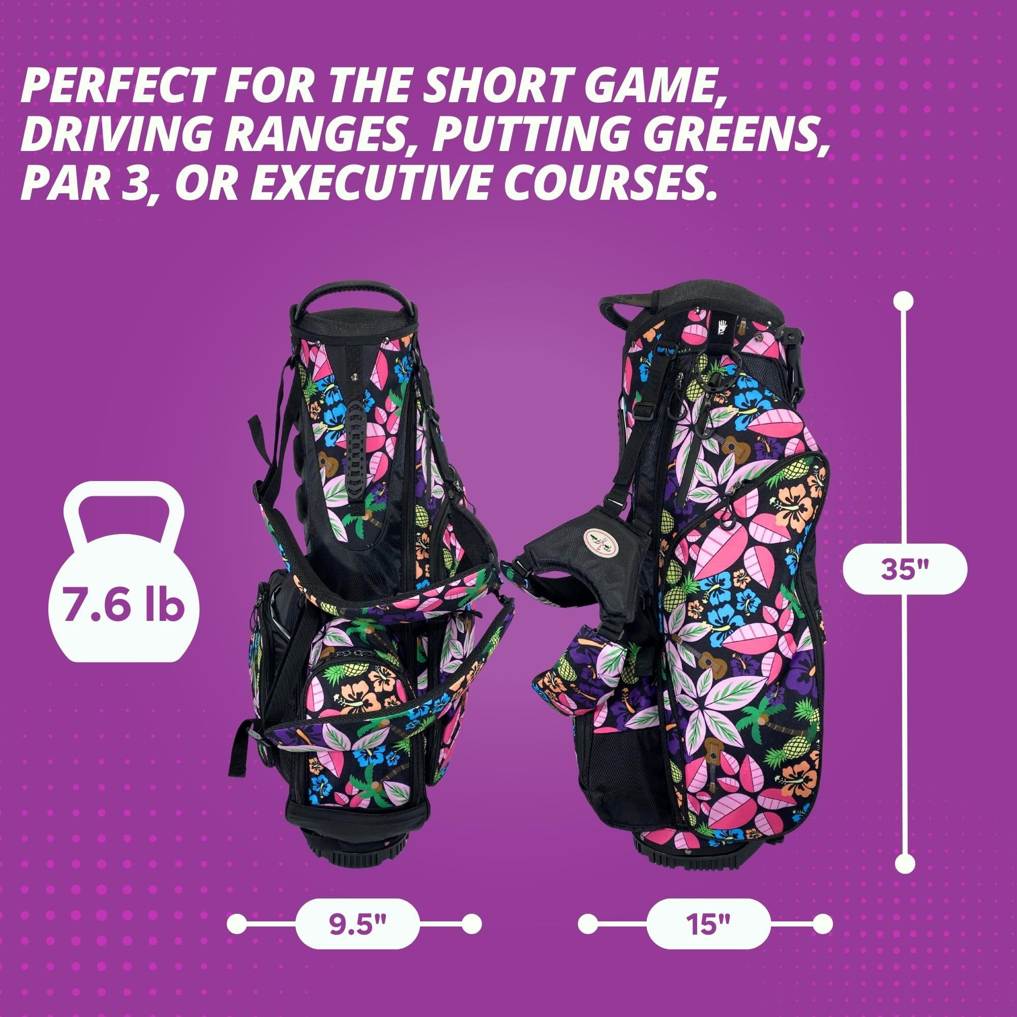 Women's Lightweight 4-Way Women's Golf Stand Bag | Taboo Fashions Stand Bag | Range Bag, Par 3, Executive Course | Self Flexing Stand, Adjustable Strap (Tropical Paradise)