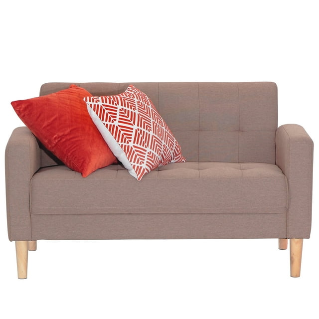 ViscoLogic Glenn Mid-Century Living Room 3 Seater Sofa, Loveseat, Arm Chair With Wooden Legs for Small Spaces - Brown Fabric