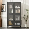 thumbnail image 2 of SESSLIFE 59” Classic Metal Storage Cabinet with Tempered Glass Doors and Adjustable Shelves, Freestanding Display Bookcase for Home Office, Living Room, Kitchen, Bedroom, 2 of 7