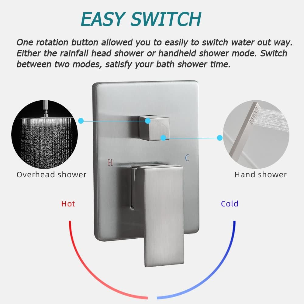 Brushed Nickel Shower System, Bathroom 8 Inches Rain Shower Head with Handheld