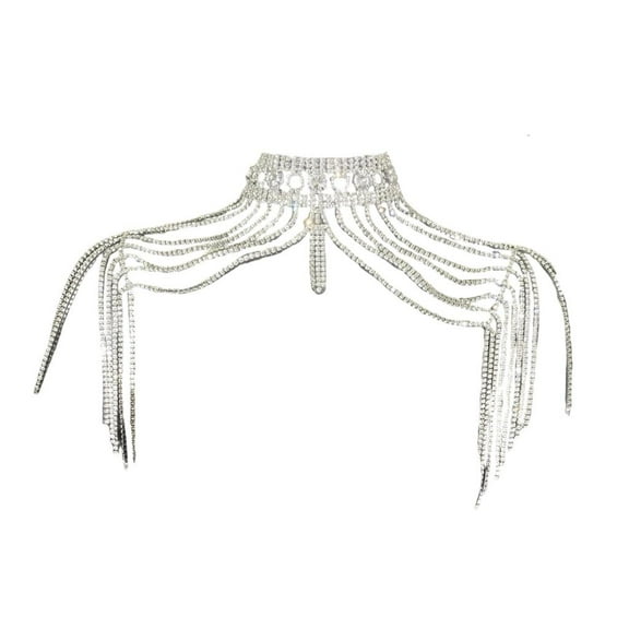 lanema Sparkling Rhinestones Crystal Tassels Shoulder Necklace Adjustable Body Chain Adornment For Bride Parties Event