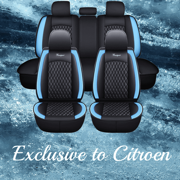 Tuqiang Car Seat Covers for Citroen for C-Elysée 2012-Present 5-seater Leather Auto Seat Protector, Waterproof Scratch-resistant Luxury Auto Seat Cushion Protector, Seat Cushion Cover Black and Blue