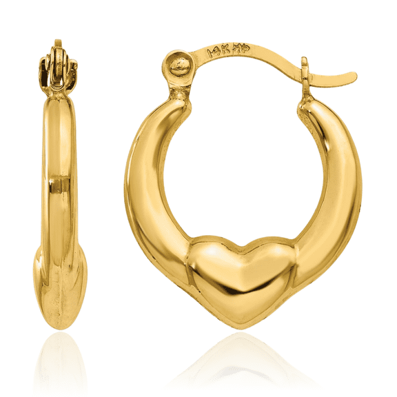 14K Solid Yellow Gold Heart Friendship Small Hoop Earrings