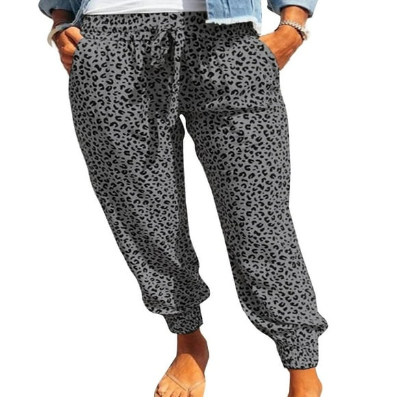 CHUANK Womens Leopard Drawstring Elastic Waist Sports Lounge Pants with Pockets
