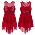 thumbnail image 3 of Vestido de competición de baile de ballet y patinaje artístico para niñas pequeñas, sin mangas, con lentejuelas brillantes y dobladillo irregular, con espalda hueca, 3 of 5