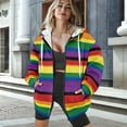 thumbnail image 3 of Renewold Rainbow Stripes Womens Full Zip Up Sweatshirts Hoodie Pullover Fleece Jackets Long Sleeve Oversized Sweatshirt Jackets Tops Dropped Shoulder Hooded Sweaters with Plus Size, M, 3 of 7