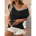 thumbnail image 4 of Suéter Sin Mangas para Mujer, Informal, con Cuello en V y Mangas , Tejido de Punto, Color Negro, Talla S, 4 of 9