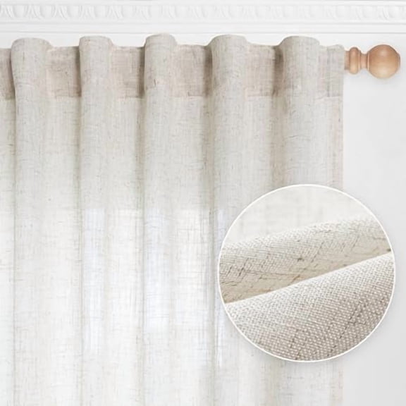 Kitchen Window Curtains Half Sheer Drapes 45 Inches Long, Boho Farmhouse Style Linen Polyester Blend Fabric, Decorative Texture for Bathroom/Closet/Cafe, 50" x 45", Linen, 2 Pieces