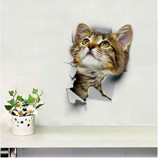 5 pegatinas de pared 3D autoadhesivas para gatos, pegatinas de pared para niños, murales artísticos de vinilo extraíbles para sala de estar, habitaciones de bebés, dormitorios y baños