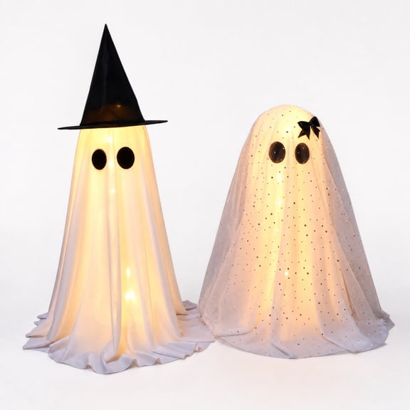 Halloween LED Glowing Standing Ghost Couple Decoration, Halloween Light Up Figure for Indoor Outdoor Display, Halloween Spooky Party Prop