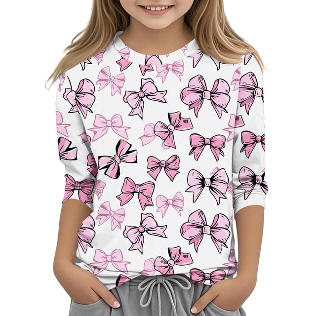 Économies d'Hiver! SROBPTY Chandails à Manches Longues pour Tout-Petits, Mode pour Enfants T-Shirt Imprimé à Manches 3/4 Col Rond Chandail de Base T-Shirt à Manches Longues Col Rond Multicolore, 140