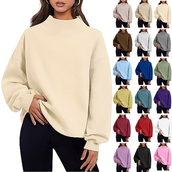 gakvbuo Mock Neck Pullover Sweatshirt for Women Solid Color Casual Loose Long Sleeve Tunic Blouse Fall Winter Warm Going Out Tops Fashion Oversize Sweatshirts