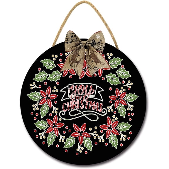 Eveokoki 12" Round Wooden Plaques,Joy Christmas Front Door Signs New Year Wooden Sign Christmas Themed Winter Art Print for Home, Party, Doors Decor, Xmas Outdoor Home Decor