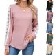 thumbnail image 1 of Camiseta de encaje con escote en V y contraste para mujer, corte holgado e informal, manga larga, color liso, tejido de imitación, ideal para el hogar y el día a día, sopatenor, 1 of 9