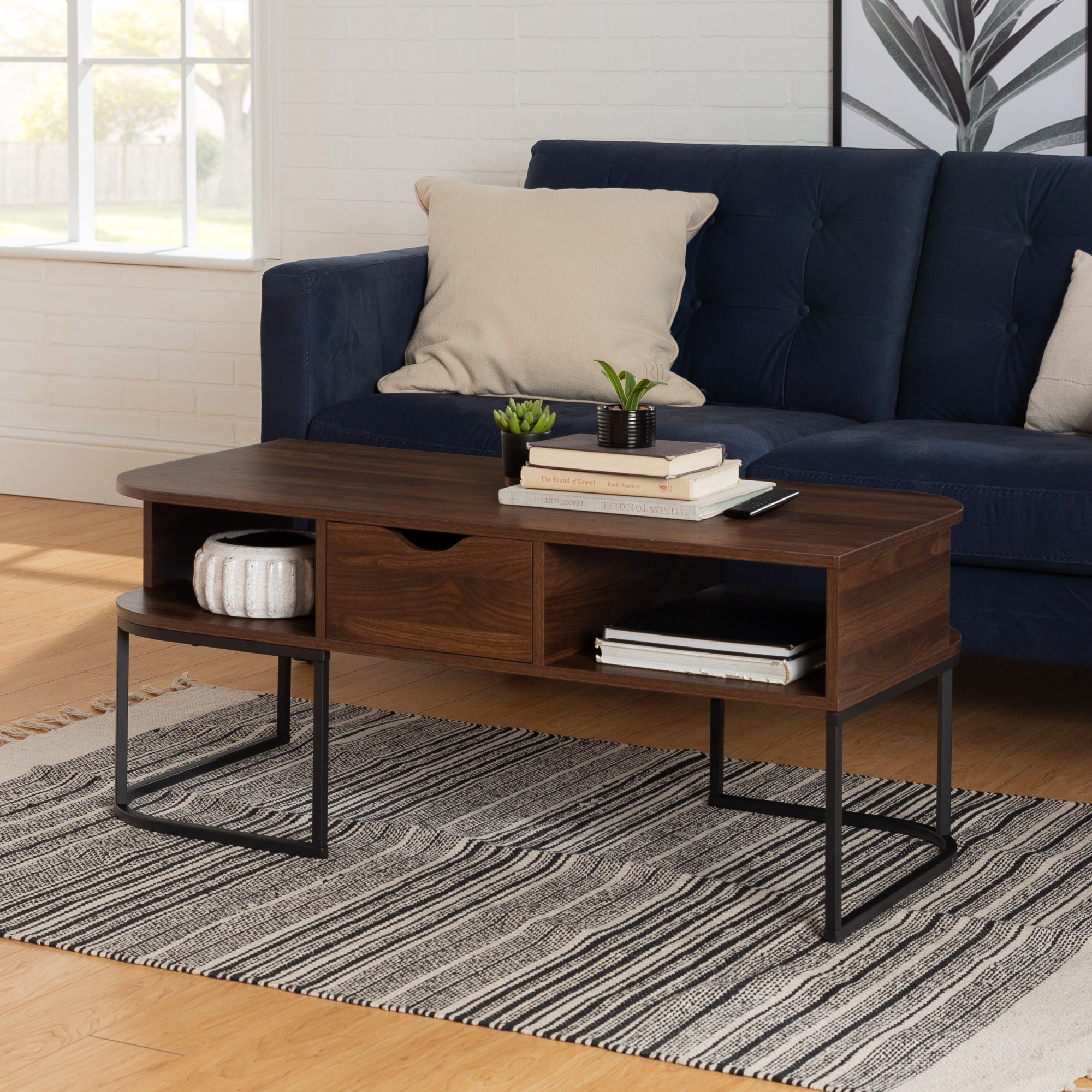 Cimarron Modern Dark Walnut Coffee Table with TwoWay Drawer by Manor