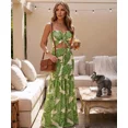 thumbnail image 5 of ChicMe Summer Dresses for Women Floral Printed Strapless Ruched Ruffle Hem Bodycon Party Vacation Dress Green-XL, 5 of 8
