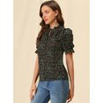 thumbnail image 2 of Unique Bargains Blouse Décontractée à Manches Courtes à Volants et Col Noué pour Femmes, 2 of 6