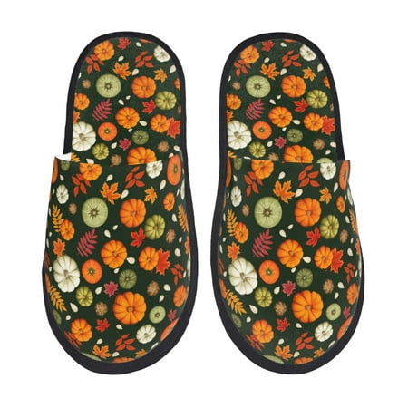 Balery Harvest Pumpkins Slient Indoor Furry Fleece Comfort House Shoes Soft Non-Slip Home Shoes Cotton slippers House Slippers-- Medium