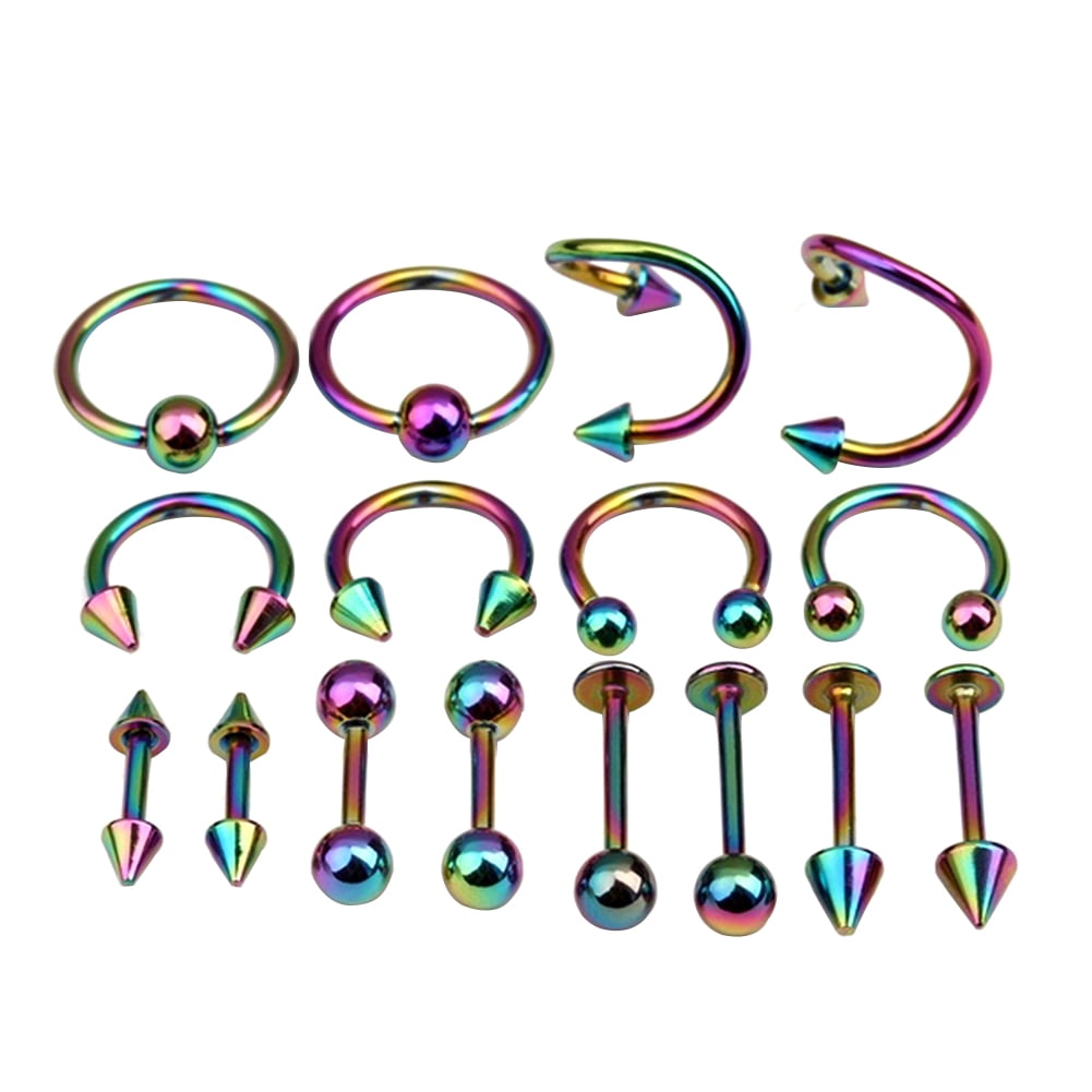 Uhndy Pack Of 16 Nose Ear Lip Belly Nipple Eyebrow Tongue Rings