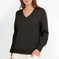thumbnail image 5 of Aobny Black Pullover Sweaters for Women Chunky V-Neck Long Sleeve Shirts Solid Warm Plus Size Shirts,L, 5 of 8