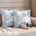 thumbnail image 2 of Blue Grey Coastal Outdoor Waterproof Pillow Covers, Summer Beach Coral Shell Starfish Decorative Square Throw Pillowcase Sofa Cushion Sham for Patio/Couch/Chair, 20"x20" 2 Pack, 2 of 8