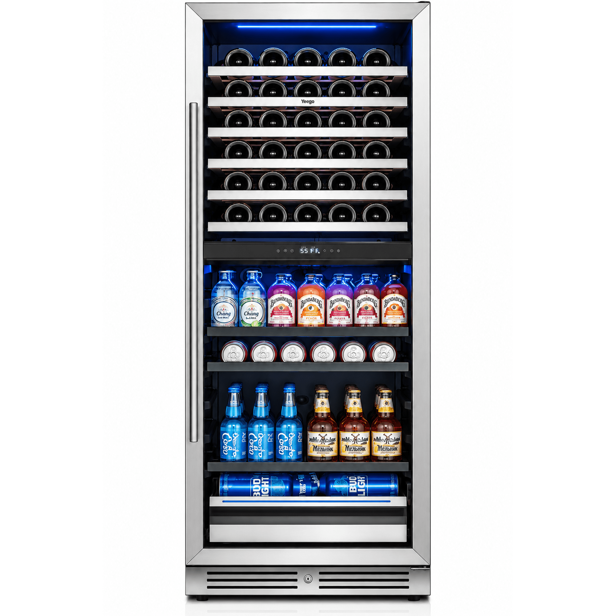 Yeego 24 Inch Wine & Beverage Refrigerator Cooler, Dual Zone 77 Bottles+182 Cans, Stainless Steel Glass Door, Built-In & Freestanding for Home Bar Office, White-Glove Delivery Service