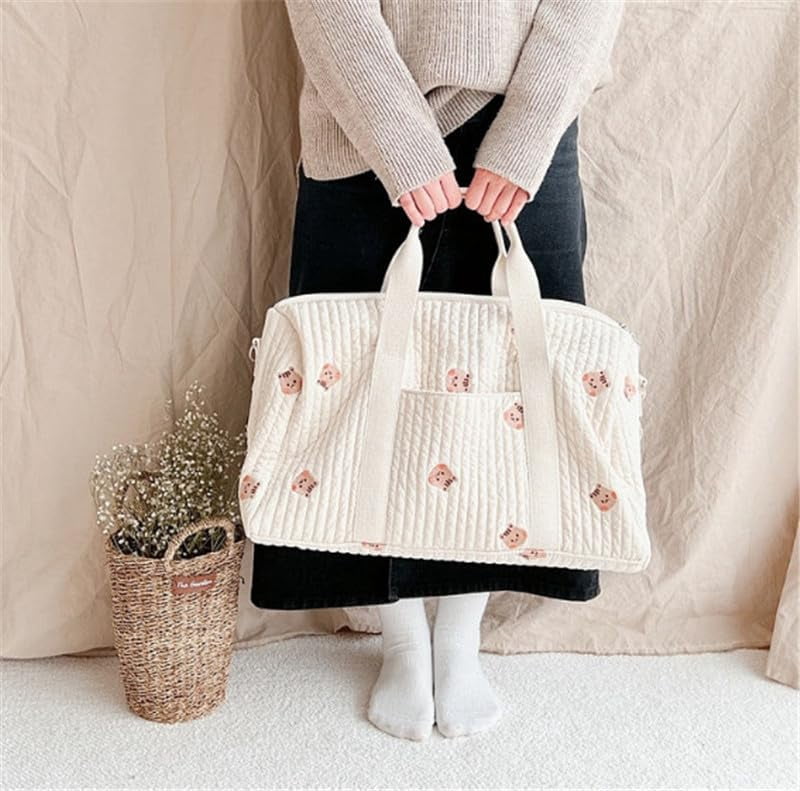 Quilted Duffle Bag For Women Cute Weekender Bag Floral Travel Bag Cotton Diaper Tote Bag