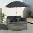 thumbnail image 1 of vidaXL 2 Seater Garden Sofa with Cushions and Parasol Grey Poly Rattan, 1 of 5