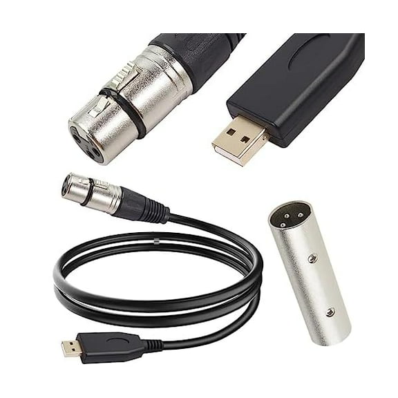 XLR to USB Microphone Cable, 3-Pin XLR Female Adapter to USB Adapter Converter Cord (2M/6.5FT) for YJJSKEJIo, Karaoke System, Recording, Studio, with XLR Male to Male Adapter