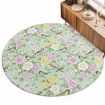 thumbnail image 2 of Round Area Rugs 3.3Ft, Sage Green Spring Floral Non-Slip Circle Rugs Carpet, Elegant Farmhouse Flowers Birds Watercolor Indoor Outdoor Rug Floor Mats Throw Runner for Bedroom Living Room Bathroom, 2 of 8