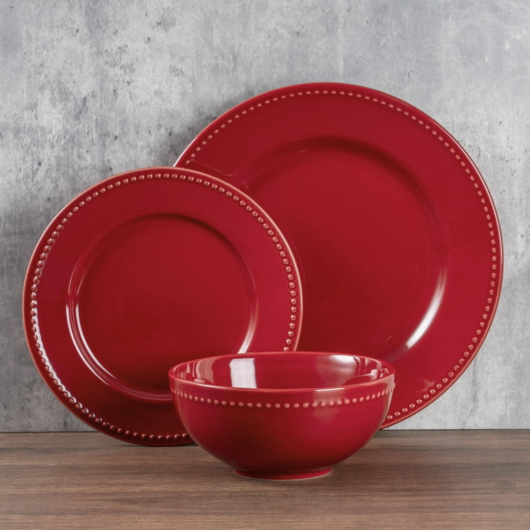 Mainstays Brynn 12-Piece Stoneware Dinnerware Set Red - Walmart.com