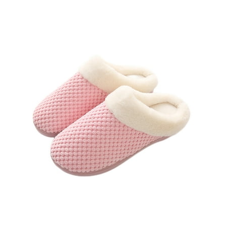 

UKAP Unisex Cozy Winter Warm Slippers Bedroom Comfy Clogs Home Plush Lining House Shoes Pink 8.5-9