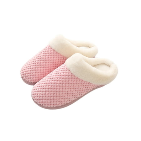 

Daeful Womens Comfy Plush Lining Fuzzy Slipper Bedroom Breathable Winter Warm Slippers Indoor Cozy Flat Pink 5.5-6