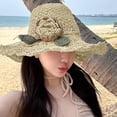 thumbnail image 5 of YAYUBA Crochet Straw Hat With Ruffle Detail Crochet Hats for Women Summer Beach Hand Woven Sun Hat,Beige, 5 of 8