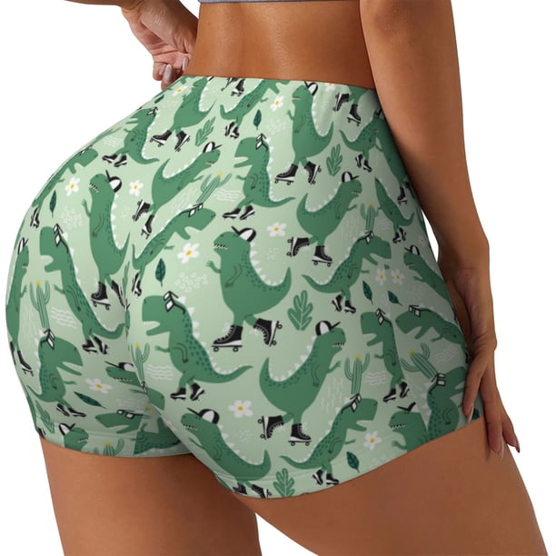 Balery Dinosaurs on Roller Skater Pantalones cortos de entrenamiento estampados para mujer, sin costuras, ajustados, para gimnasio, yoga, correr, deportes, ejercicio activo, fitness.-XX-Large