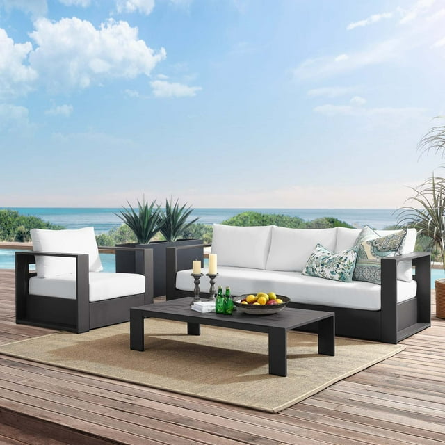 Modway Tahoe Ensemble de Patio Extérieur en Aluminium Thermolaqué de 3 Pcs en Gris Blanc