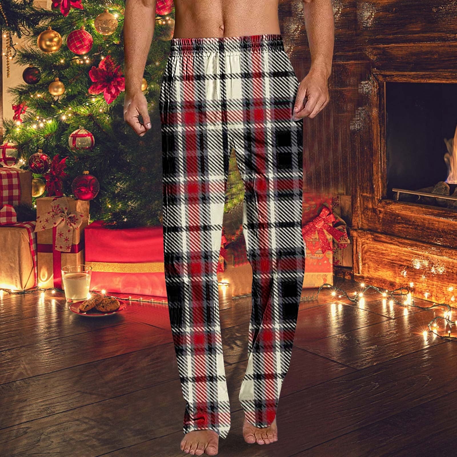 KIHOUT Pantalon de Pyjama de Noël pour Hommes Imprimé Fin Pantalon