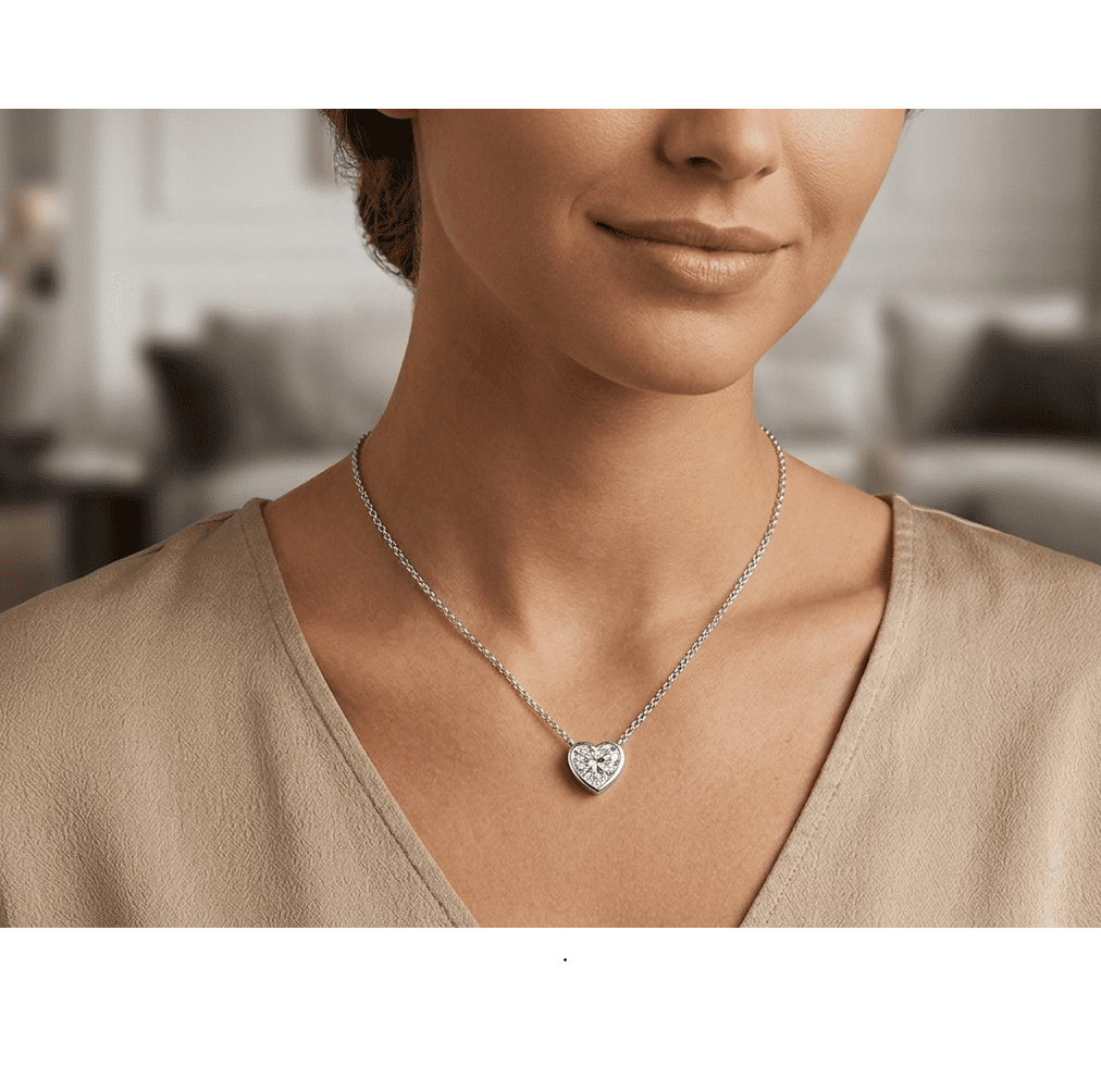 1 CT Certified Lab Grown Heart Bezel Diamond Pendant Necklace, 14K White Gold, 18" Chain