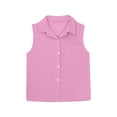 thumbnail image 6 of SGMVNU 2 Pack Girl's Button Down Sleeveless Blouse Summer Lapel Collar Tank Tops Casual Loose Cotton Linen Shirts, Size 15-16 Years, Purple & Coffee, 6 of 7