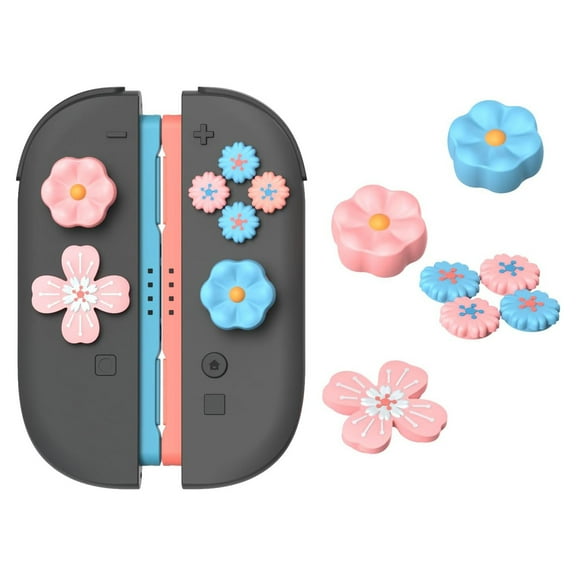 Thumb Grips & Button Caps Set Compatible with Nintendo Switch 2 – Silicone Joystick Caps and Button Covers, Cute & Comfortable Controller Accessories-Pink Blue