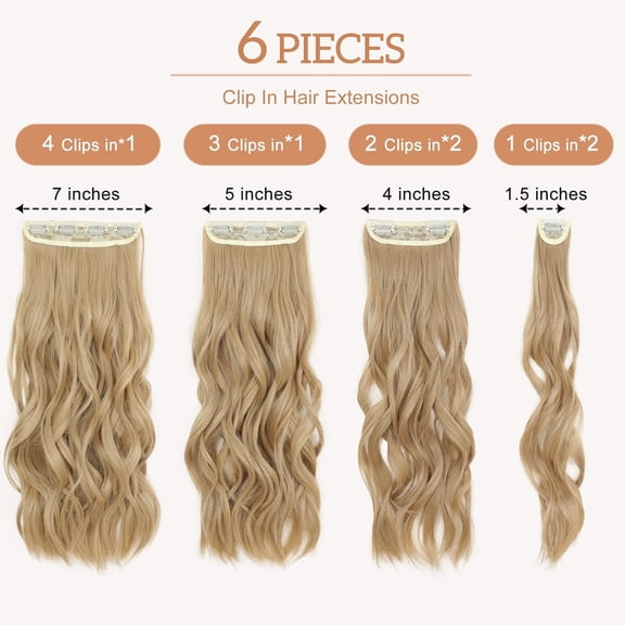 WEIF-Clip in Hair Extensions for Women, Natural Golden Blonde Extensions, 20 Inch 6PCS Hairpieces Long Wavy soft Thick Hair Extensions clip ins