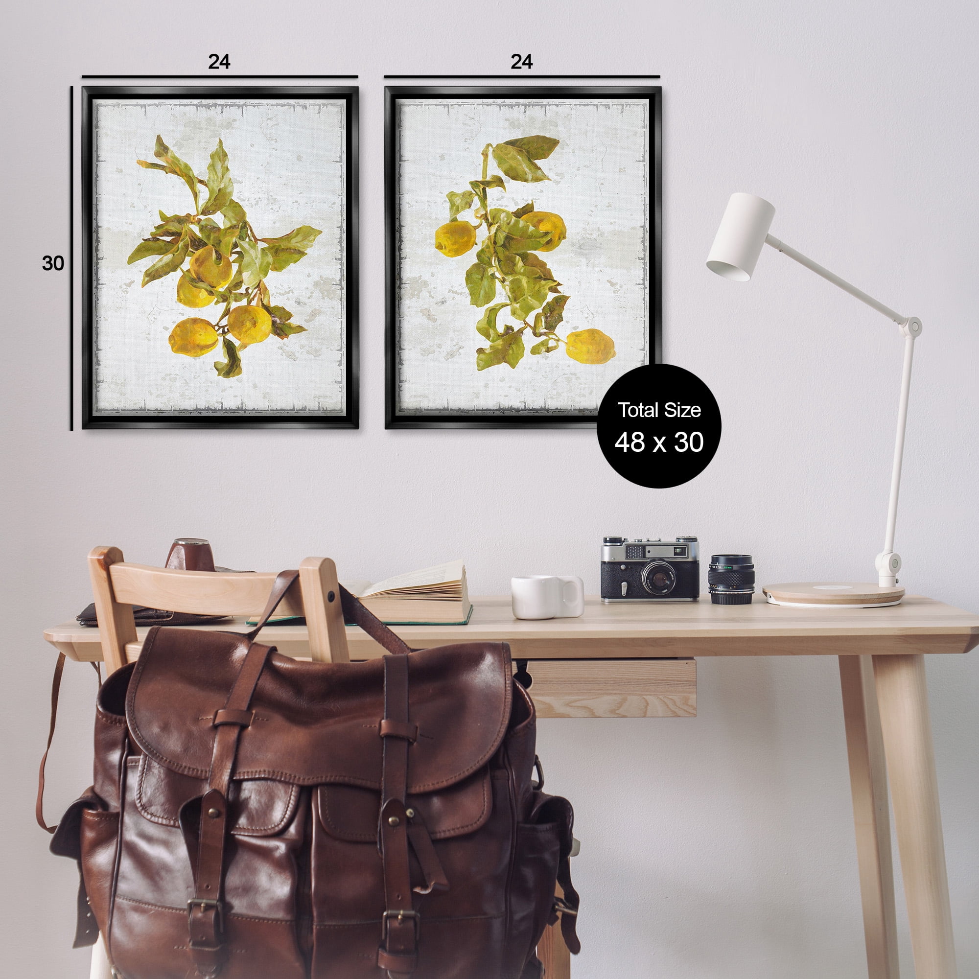Stupell Industries Rustic Lemons & Leaves Food & Beverage Painting Black Floater Framed Canvas Art Print Wall Art, 25 x 31, Set of 2