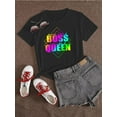 thumbnail image 2 of Lovelywholesale Women's Plus Size Gradient Queen Rainbow Letter Print T-shirt, 2 of 2