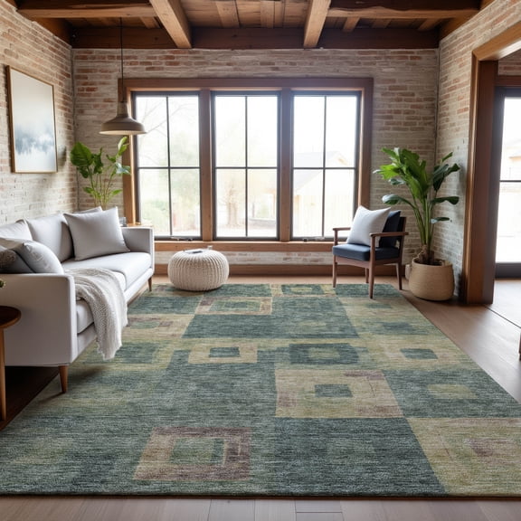 Addison Rugs Mayfield Premium Machine Washable Transitional Geometric Sage Rectangle Rug, 9' x 12'