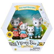 Honey Bee Acres Purringtons Cat Family – Includes 4 Miniature Flocked Animal Figures with Removable Outfits – Dolls for Kids Ages 3+