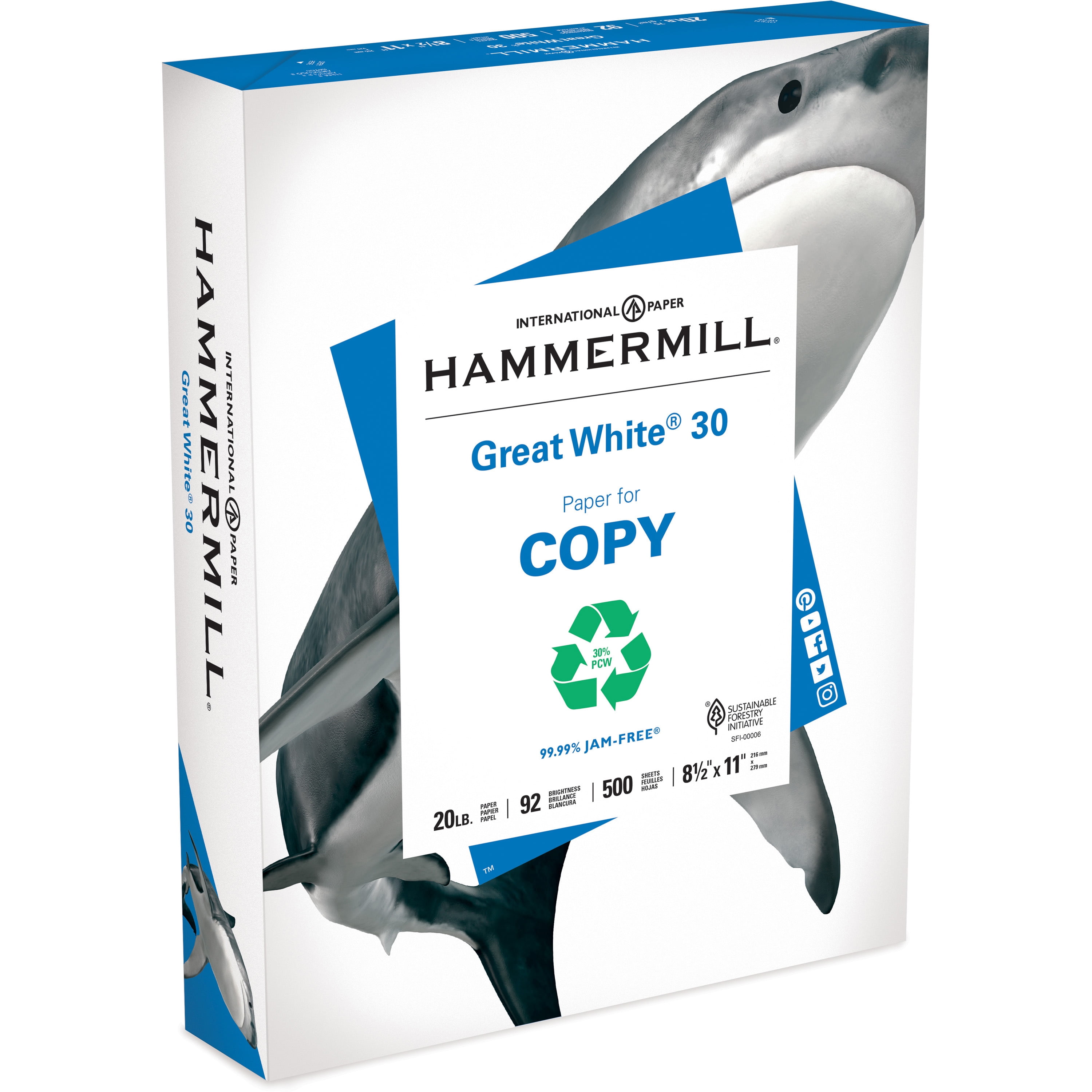 Hammermill, HAM86700, Great White Recycled Copy Paper, 5000 / Carton, White