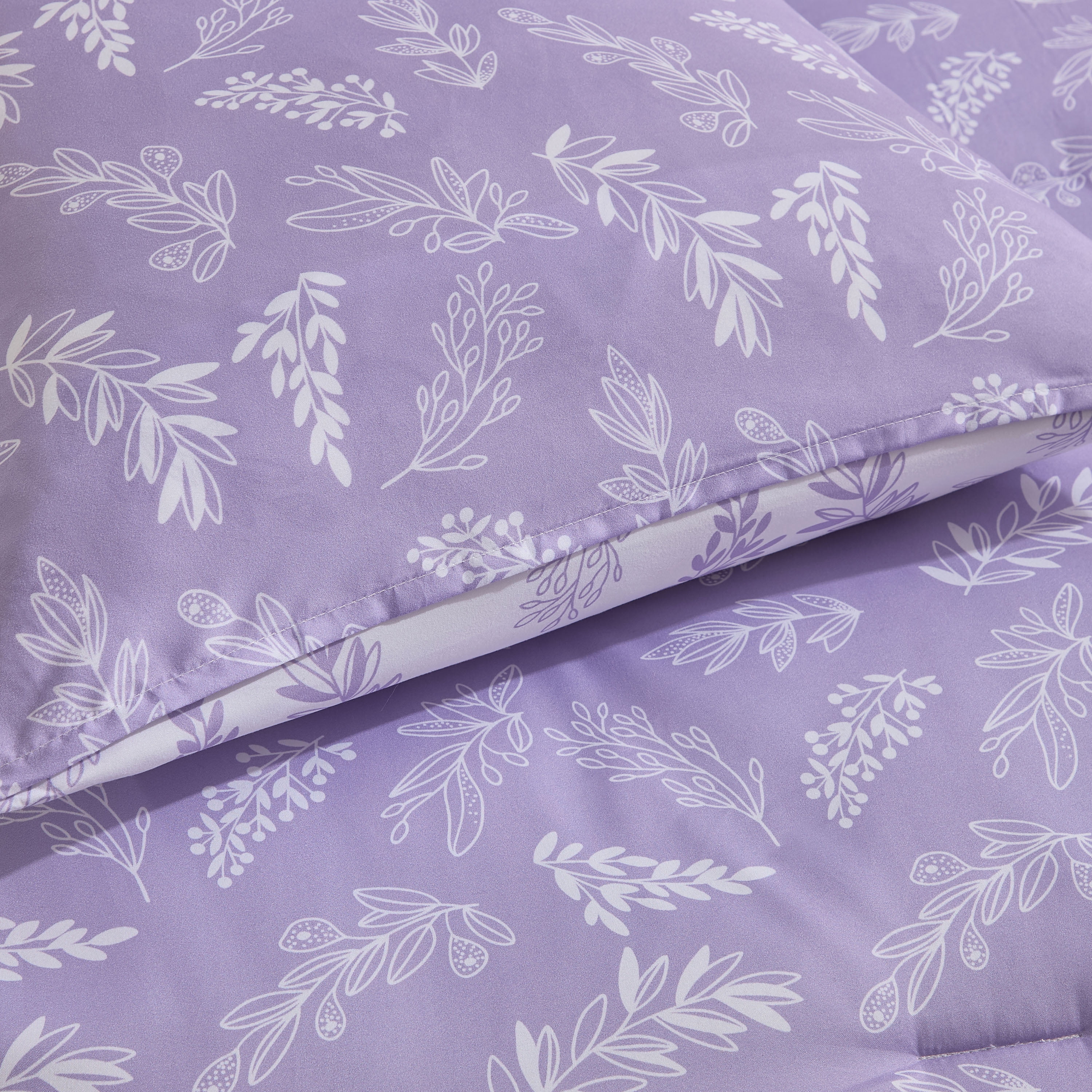 LammaLoe Twin Comforter Sets, 2 Piece Botanical Bed in a Bag, Reversible Bedding Comforter Set with Sheets, Modern Bed Set, Lavender/Off White