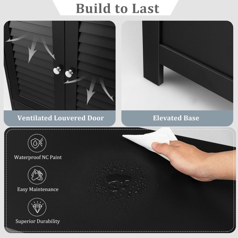 Finihen Bathroom Storage Cabinet, Bathroom Floor Cabinet, Wood Freestanding Bathroom Storage Cabinet with Double Shutter Door, for Bathroom, Living Room, Bedroom, Kitchen, Black Finihen Bathroom Storage Cabinet, Bathroom Floor Cabinet, Wood Freestanding Bathroom Storage Cabinet with Double Shutter Door, for Bathroom, Living Room, Bedroom, Kitchen, Black