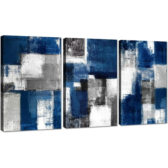 Blue and Gray Abstract Wall Art for Living Room Wall Decor Modern Paintings Canvas Prints Framed Art Ready To Hang for Bathroom Bedroom Office Decor Artwork Print Size:12x16 inch x 3 Piece